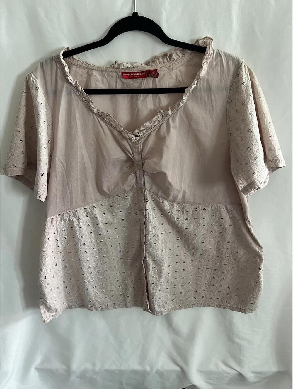 Gloria Vanderbilt 2X Blush Eyelet Cotton‎ Blouse Boho Short Sleeve Top